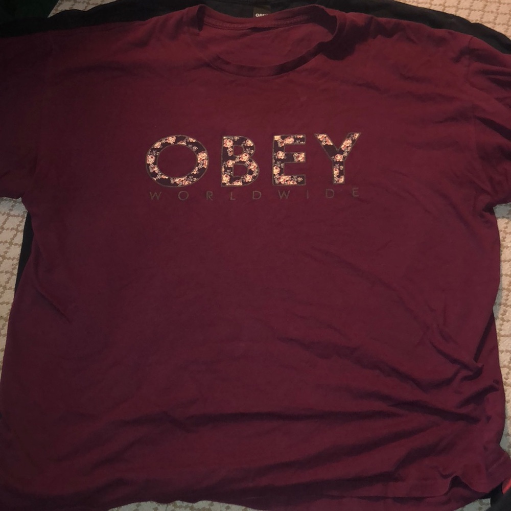 Maroon and Flower Obey Shirt
